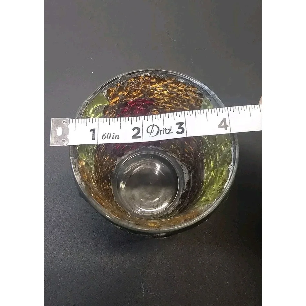 HOME DECOR CRACKED GLASS CANDLE HOLDER VASE RED GREEN YELLOW ORANGE